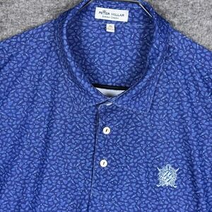 Peter Millar Polo Shirt Mens XL Blue Steakhouse Grill Print Summer Comfort Pique